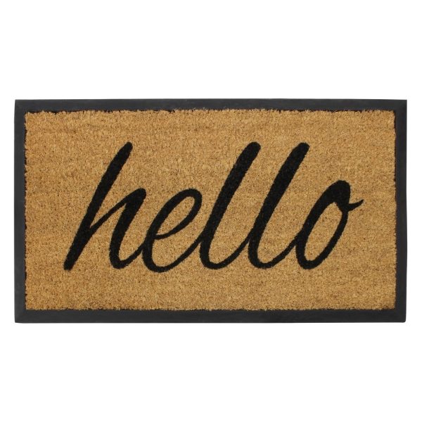 JVL HELLO GRANITE TUFTED COIR RUBBER BASE DOOR MAT 40CM X 70CM