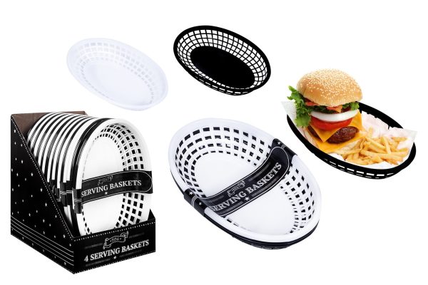 BURGER / BREAD / CHIPS PLASTIC SERVING BASKETS 23CM X 14CM 4/PK