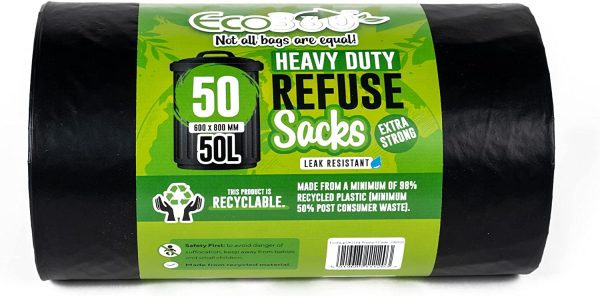 ECO BAG HEAVY DUTY REFUSE SACKS BIN BAG 50L PACK OF 50