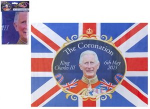 THE CORONATION UNION JACK WITH KING RAYON FLAG 85CM X 60CM
