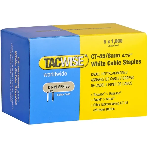 TACWISE CT-45/8MM DIVERGENT POINT WHITE CABLE TACKER STAPLES 1000