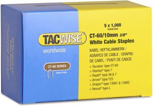 TACWISE CT-60/10MM DIVERGENT POINT WHITE CABLE TACKER STAPLES 5000 (5 X 1000 PACKS)