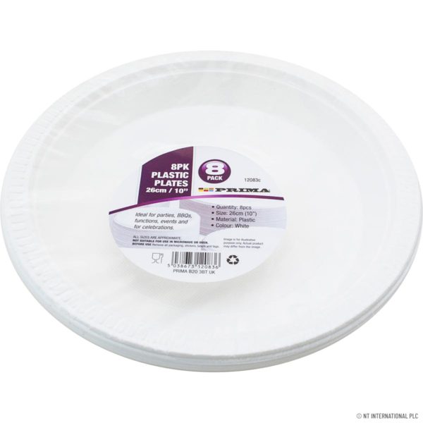 PRIMA PLASTIC PARTY PLATES 10 INCH / 26CM 8/PK