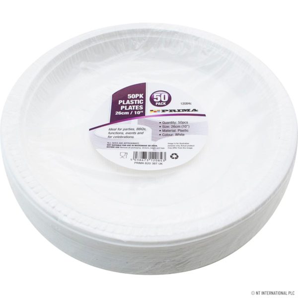 PRIMA PLASTIC PARTY PLATES 10 INCH / 26CM PACK OF 50