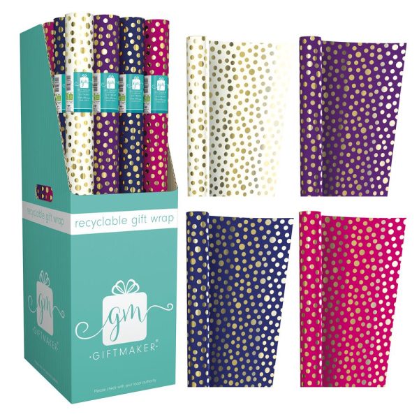 GIFTMAKER POLKA DOT FOIL GIFT WRAP ROLL 69CM X 1.5M