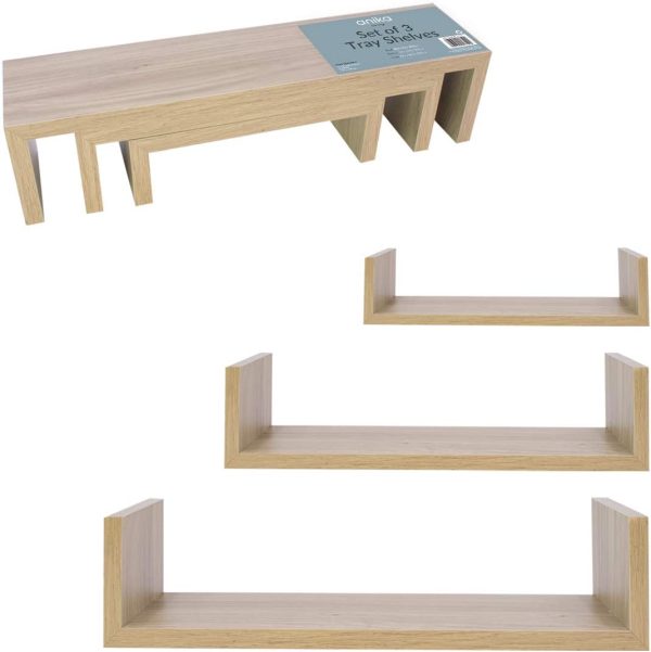 ANIKA OAK EFFECT U SHAPED FLOATING SHELVES Pack Of 3