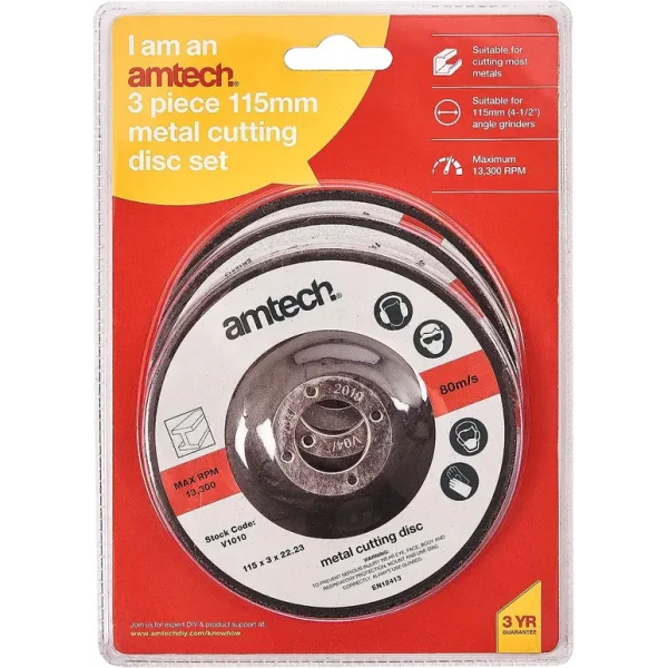 AMTECH METAL CUTTING DISC SET 115MM / 4.5" PACK OF 3