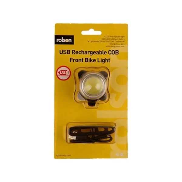 ROLSON RECHARGEABLE SUPER BRIGHT WHITE FRONT BIKE LIGHT