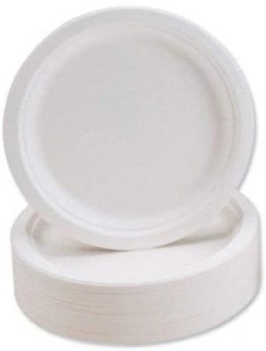 ECOWISE WHITE BEGASSE BIODEGRADABLE PLATES 7" / 18CM 50/PK