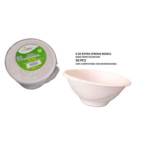 ECOWISE WHITE BEGASSE BIODEGRADABLE STRONG BOWL 6OZ / 170ML PACK OF 50