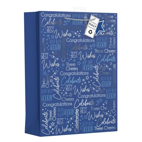 GIFTMAKER MALE BLUE TEXT GIFT BAG APX 48 X 32 CM