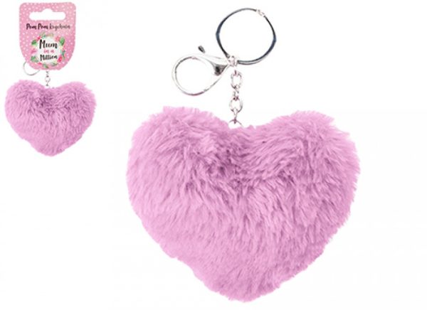 FAUX FUR HEART SHAPED POM POM KEYCHAIN