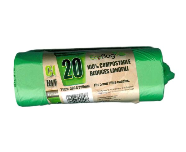 ECO BAG COMPOSTABLE BIODEGRADABLE CADDY BIN BAG 7 LTR PACK OF 20