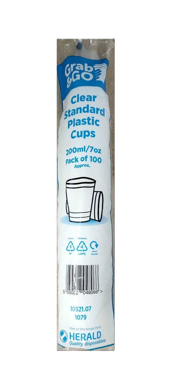 GRAB & GO CLEAR STANDARD PLASTIC CUPS 100/PK (200ML / 7OZ)