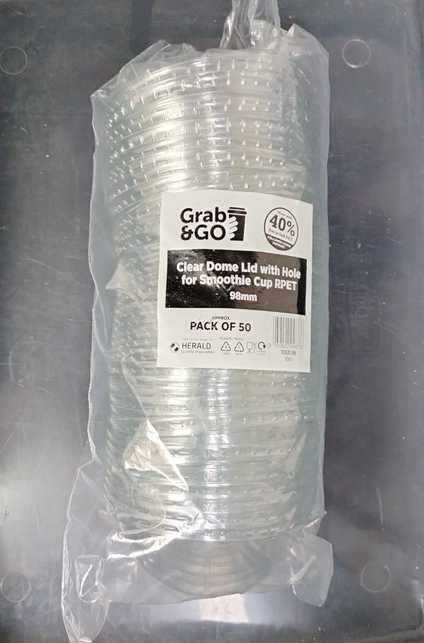 GRAB & GO CLEAR SMOOTHIE DOME LID Pack of 50 (98MM)