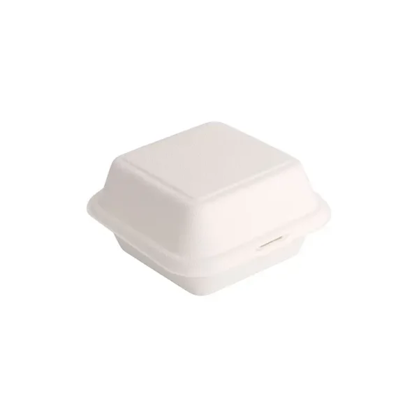 WHITE BAGASSE BIODEGRADABLE CLAMSHELL BOXES 6 X 6" PACK OF 50 BURGER BOX