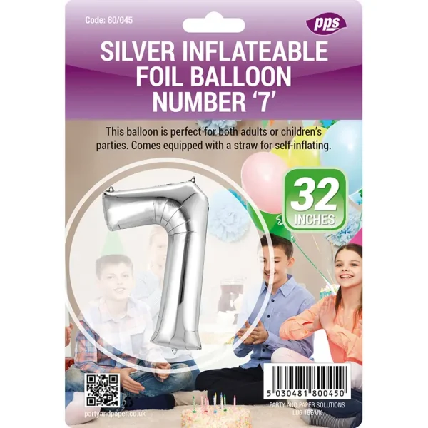 PPS GIANT STANDING FOIL NUMBER 7 BALLOON 82 CM - SILVER