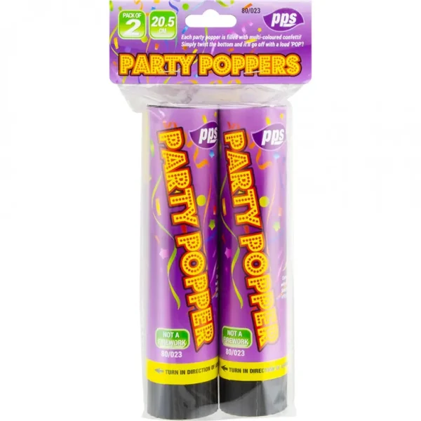 PPS COLOUR CONFETTI CANNON PARTY POPPERS 21 CM PACK OF 2