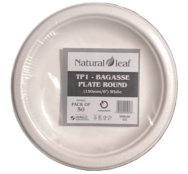 NATURAL LEAF BAGASSE BIODEGRADABLE PLATE 6" / 15CM 50/PK