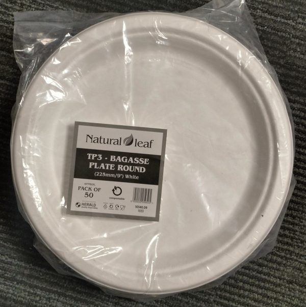 NATURAL LEAF BAGASSE BIODEGRADABLE PLATE 9" / 23CM 50/PK