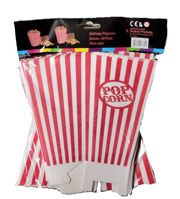 RED WHITE BIRTHDAY PARTY POPCORN BOXES PACK OF 40