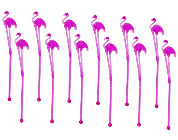 TROPICAL FLAMINGO COCKTAIL STIRRER LONG PLASTIC DRINK JUICE MIXER STICKS 20CM PACK OF 12