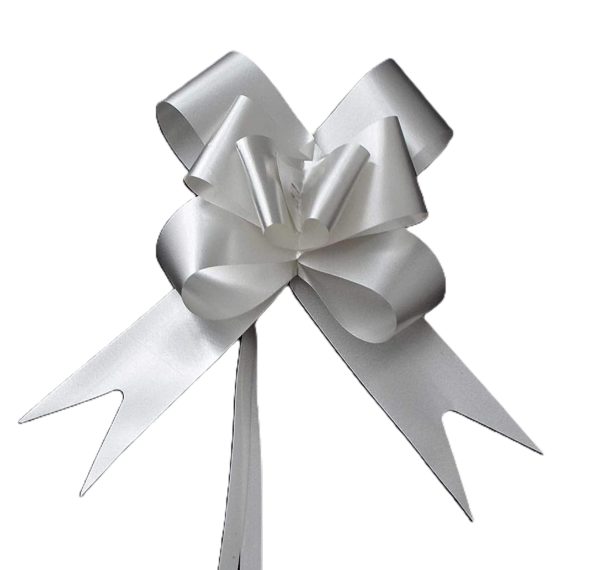 SILVER PULL BOWS RIBBONS 50MM PACK OF 10