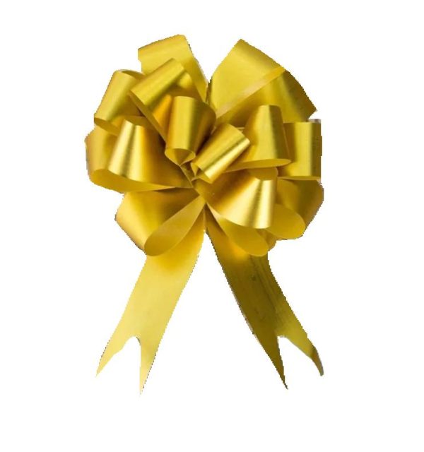 GOLD PULL BOWS RIBBONS 50MM PACK OF 10