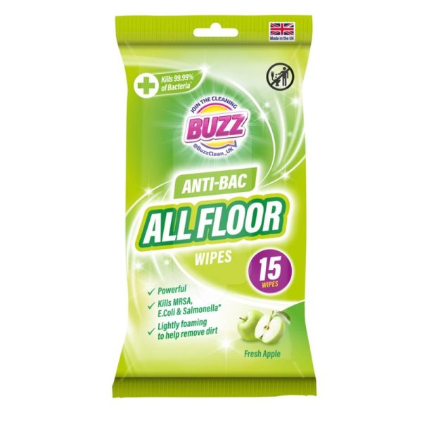 BUZZ ANTI BAC ALL FLOOR WIPES FRESH APPLE PACK OF 15