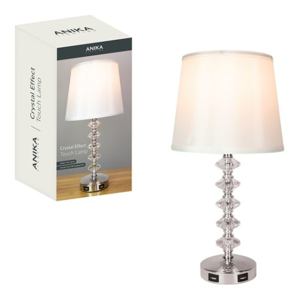 ANIKA CRYSTAL EFFECT DUEL USB CHARGING TABLE LAMP 45CM