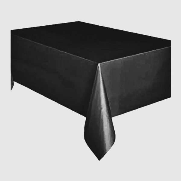 BLACK REUSABLE PLASTIC TABLE COVER 137CM X 274CM