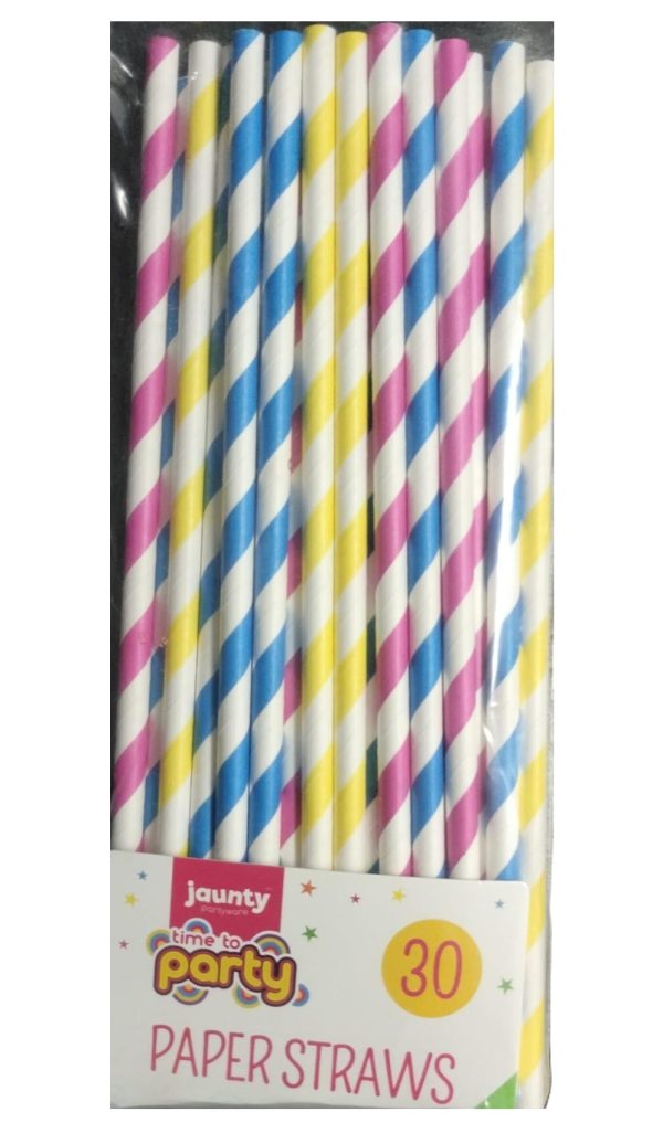 JAUNTY PARTWARE ASSORTED COLOUR PAPAER STRAWS PACK OF 30