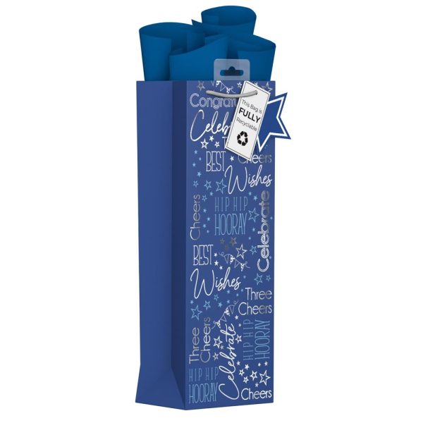 GIFTMAKER MALE BLUE TEXT BOTTLE BAG APX 36 X 13 CM