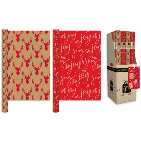 GIFTMAKER CHRISTAMS KRAFT STAGS GIFT WRAP 69CM X 2M