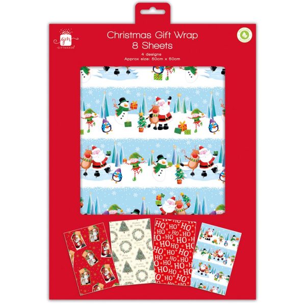 GIFTMAKER ASSORTED CHRISTMAS GIFT WRAP 8 SHEETS 50 X 50CM