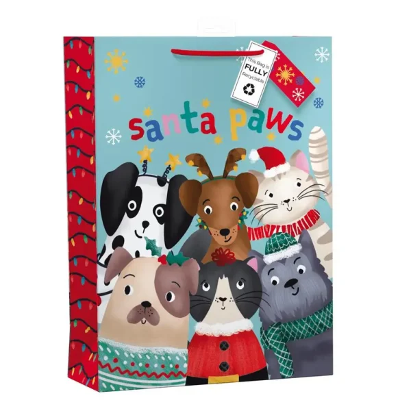 GIFTMAKER CHRISTAMS SANTA PAWS EXTRA LARGE GIFT BAGS APX 47 X 33 CM