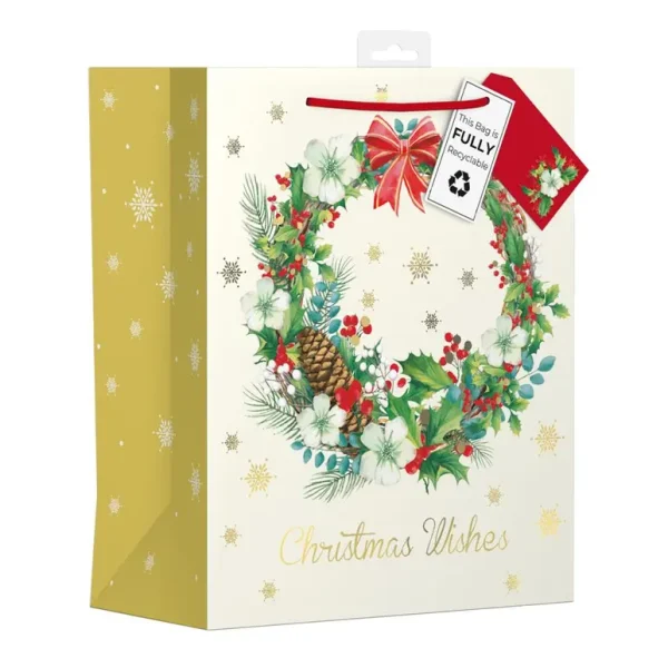 GIFTMAKER CHRISTMAS FOILAGE LARGE GIFT BAG APX 36 X 28CM