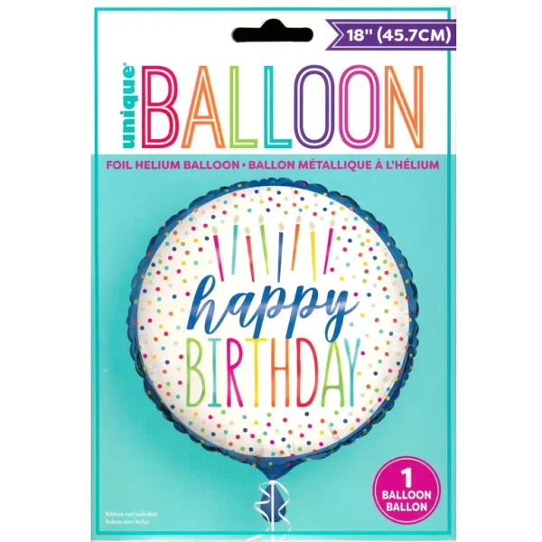 UNIQUE SILVER HAPPY BIRTHDAY ROUND FOIL BALLOON 18"