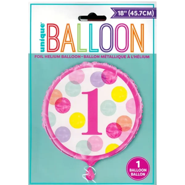 UNIQUE PINK DOTS NUMBER 1 ROUND FOIL BALLOON 18"