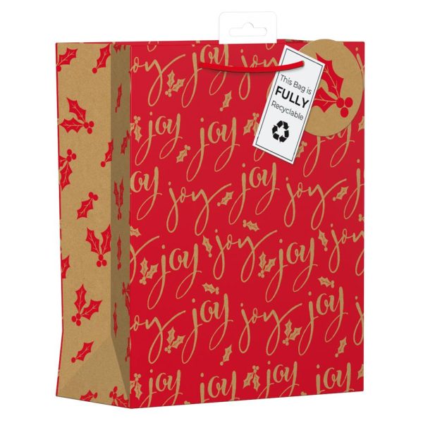 GIFTMAKER RED KRAFT TEXT MEDIUM GIFT BAG 20 X30 CM