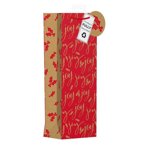 GIFTMAKER RED KRAFT TEXT BOTTLE GIFT BAG 40 X12 CM