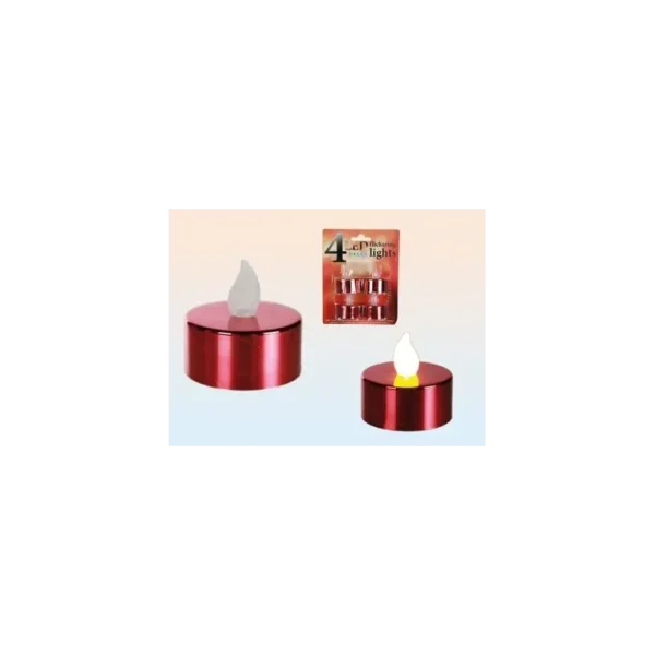 4 RED FLAMELESS FLICKERING LED BATTERY OPERATED TEA LIGHTS CANDLE PARTY DECORATION