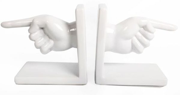 POINTING HANDS CERAMIC BOOK ENDS