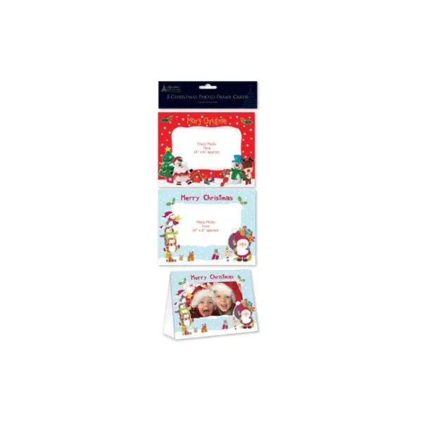 MERRY CHRISTMAS CUTE DESIGN PHOTO FRAME GLITTER CARDS WITH ENVELOPES -PACK OF 8