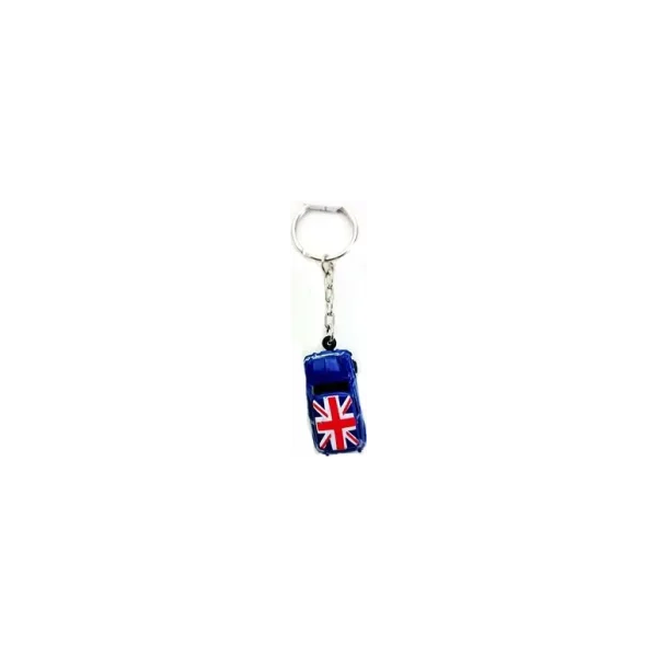 BLUE CAR WITH FLAG METAL LONDON KEYRING