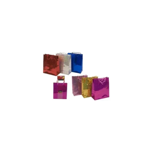 MEDIUM SIZE HOLOGRAPHIC GIFT BAG - ASSORTED COLOURS - PACK OF 3