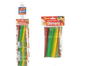 BRAND NEW Pack Of 50 ASSORTED COLOUR PLASTIC COLD DRINKS STIRRERS COCKTAIL BBQ PARTY