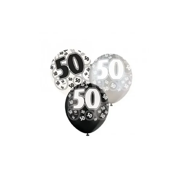 6 BLACK GLITZ BALLOON 50