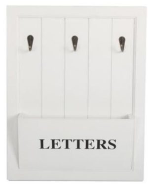 WHITE LETTER RACK WITH HOOK HOME DECOR