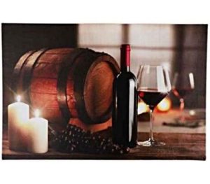 WINE WITH BARREL SCENE 60CM X 40CM LED CANVAS WALL DECORATION WITH LIGHT PICTURE